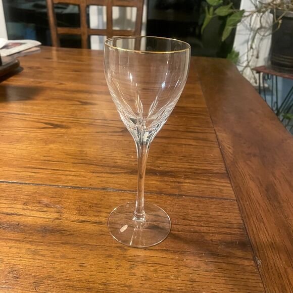 Lenox Firelight Gold Rim Wine Glass Vertical Etched Crystal Vintage 1980s - Picture 1 of 9